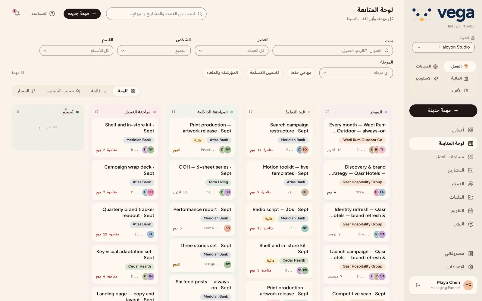 لوحة المتابعة والمهام في خمس مراحل